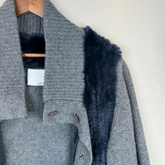 3.1 Phillip Lim Cape Sweater Women's Gray Merino Wool Fur Vented‎ 3/4 Sleeve - Picture 5 of 11